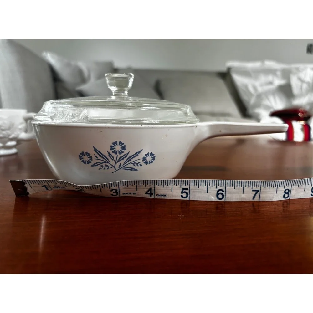 Corning Ware Saucepan P-81-B 1 Pt White Blue Cornflower Floral with chipped Lid